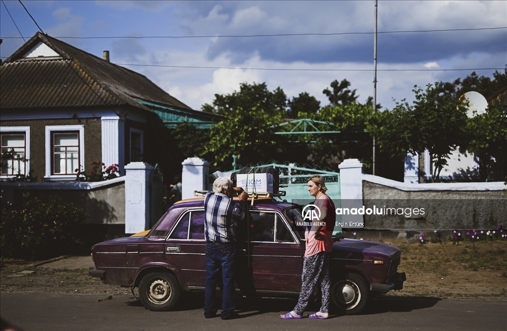Houses affected by flooding in Ukraine's village of Pavlivka