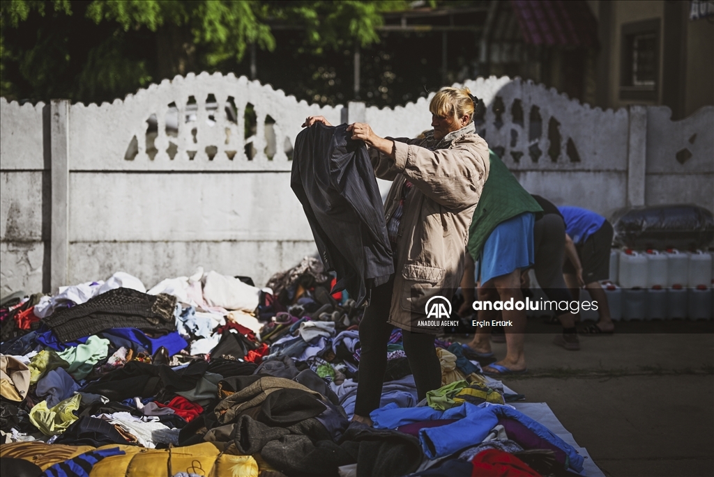 Houses affected by flooding in Ukraine's village of Pavlivka