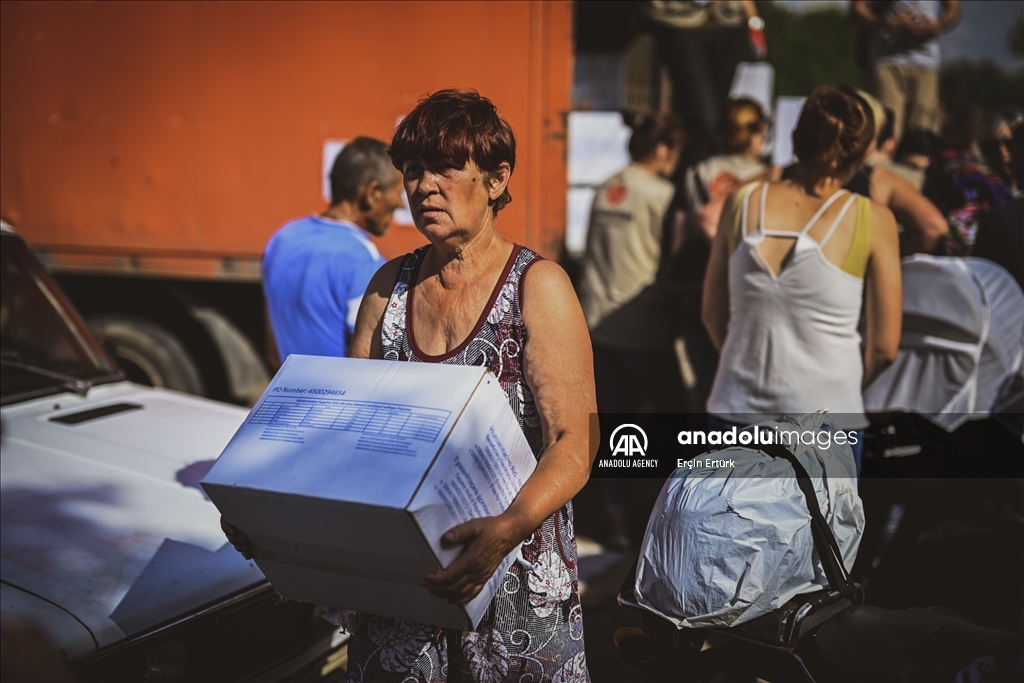 Houses affected by flooding in Ukraine's village of Pavlivka