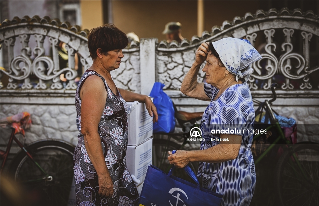 Houses affected by flooding in Ukraine's village of Pavlivka