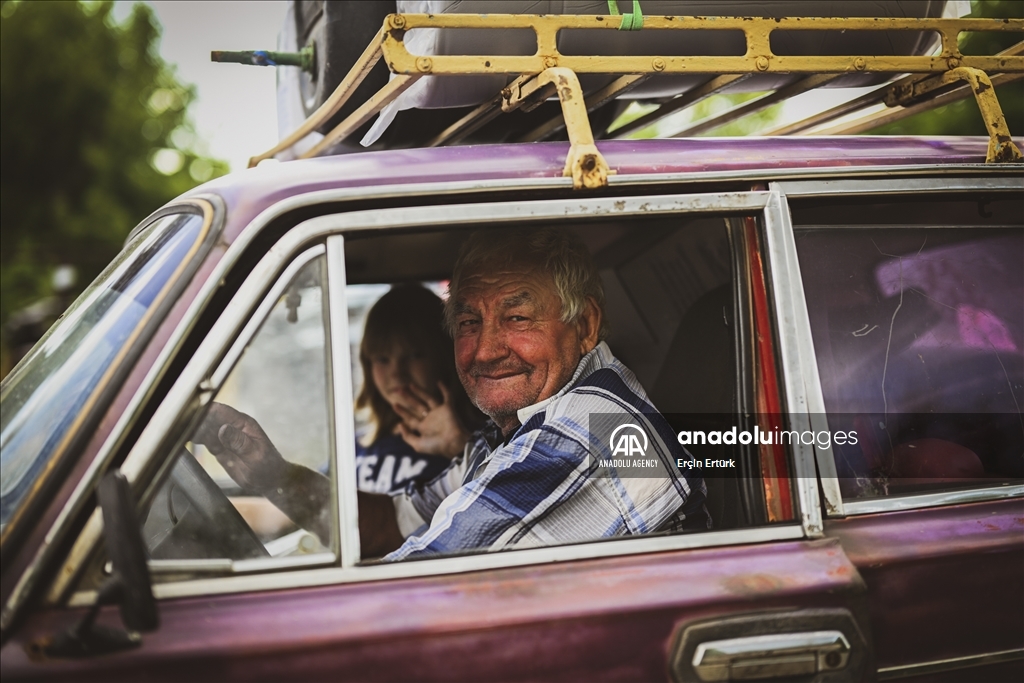 Houses affected by flooding in Ukraine's village of Pavlivka
