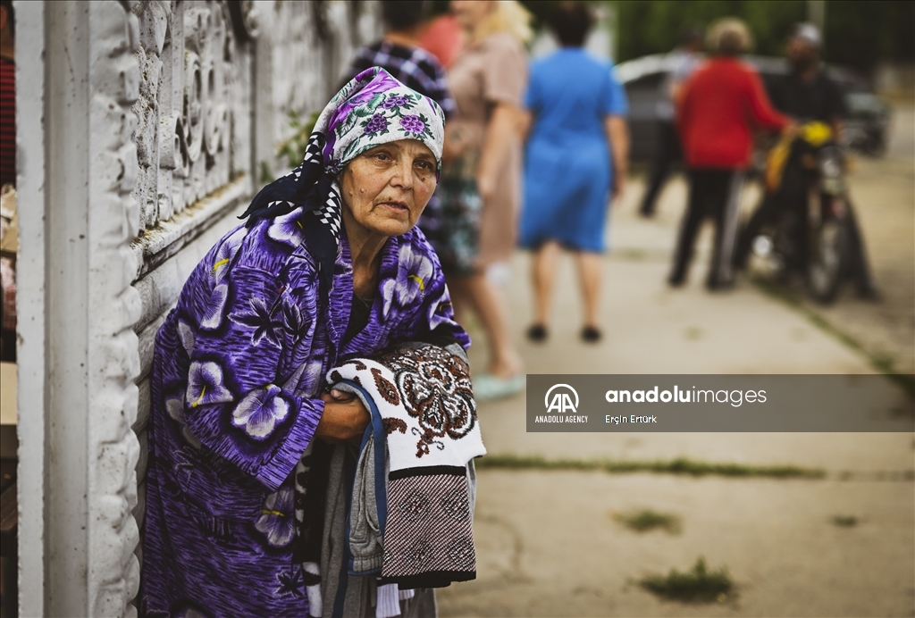Houses affected by flooding in Ukraine's village of Pavlivka