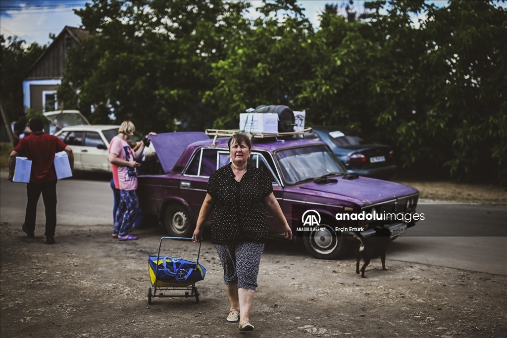 Houses affected by flooding in Ukraine's village of Pavlivka