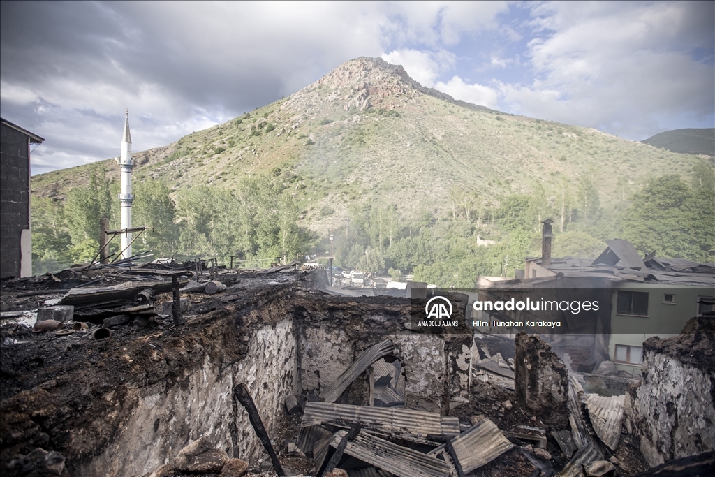 Erzurum'un Pazaryolu ilçesinde 12 ev yandı