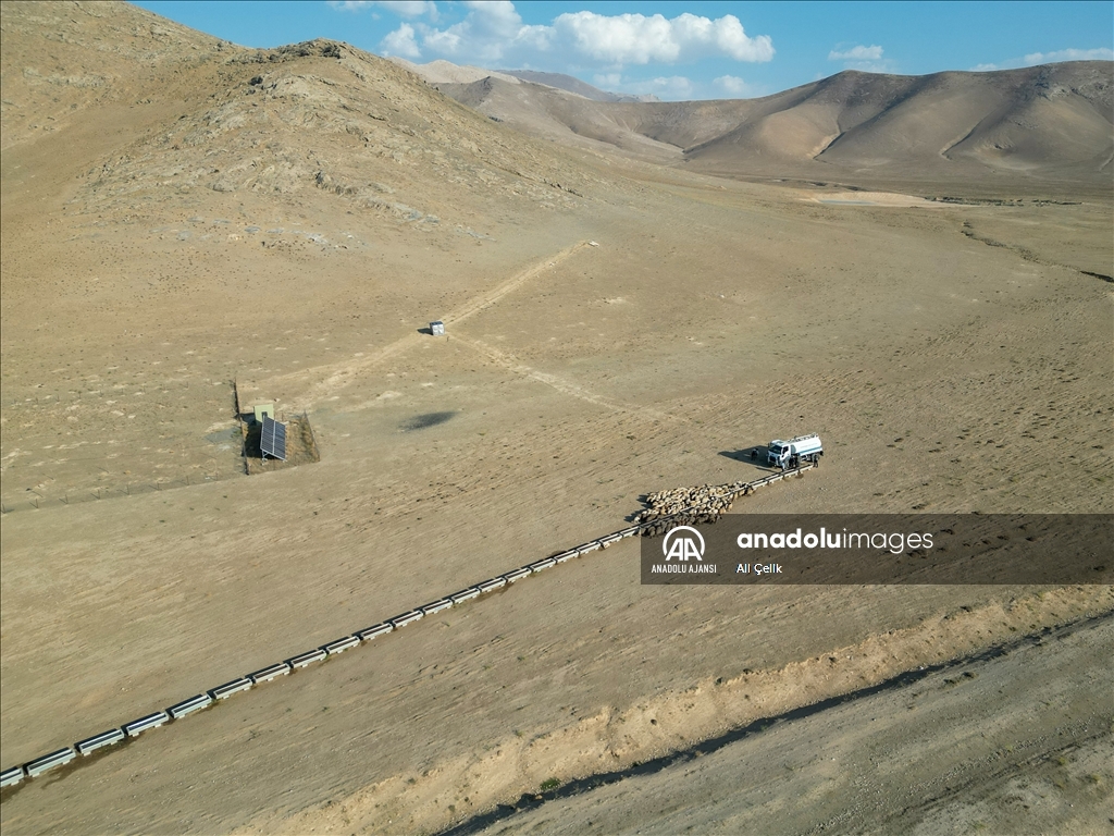 Van'da yayla dönüşü susuzluktan bitkin düşen koyunlara tankerlerle su taşındı