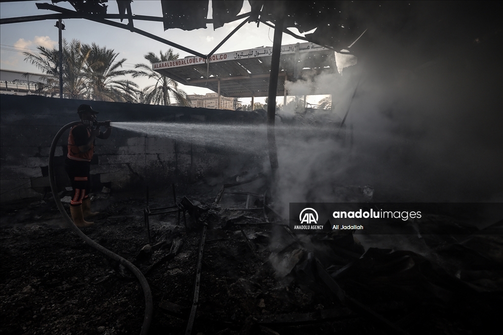 UNRWA warehouse engulfed in flames amidst Israeli bombardment