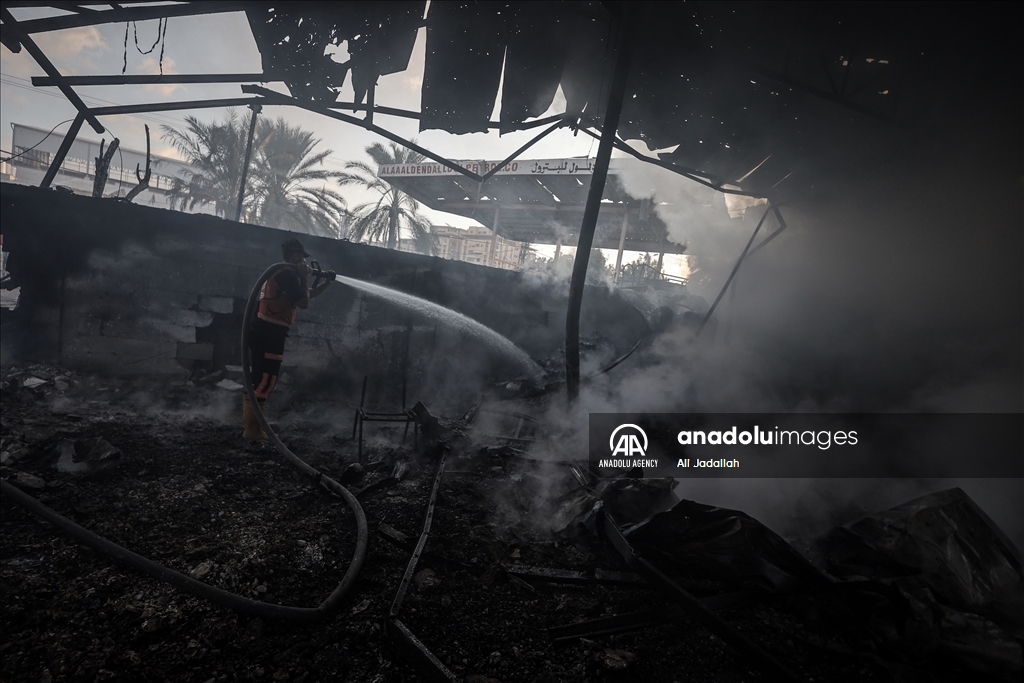 UNRWA warehouse engulfed in flames amidst Israeli bombardment
