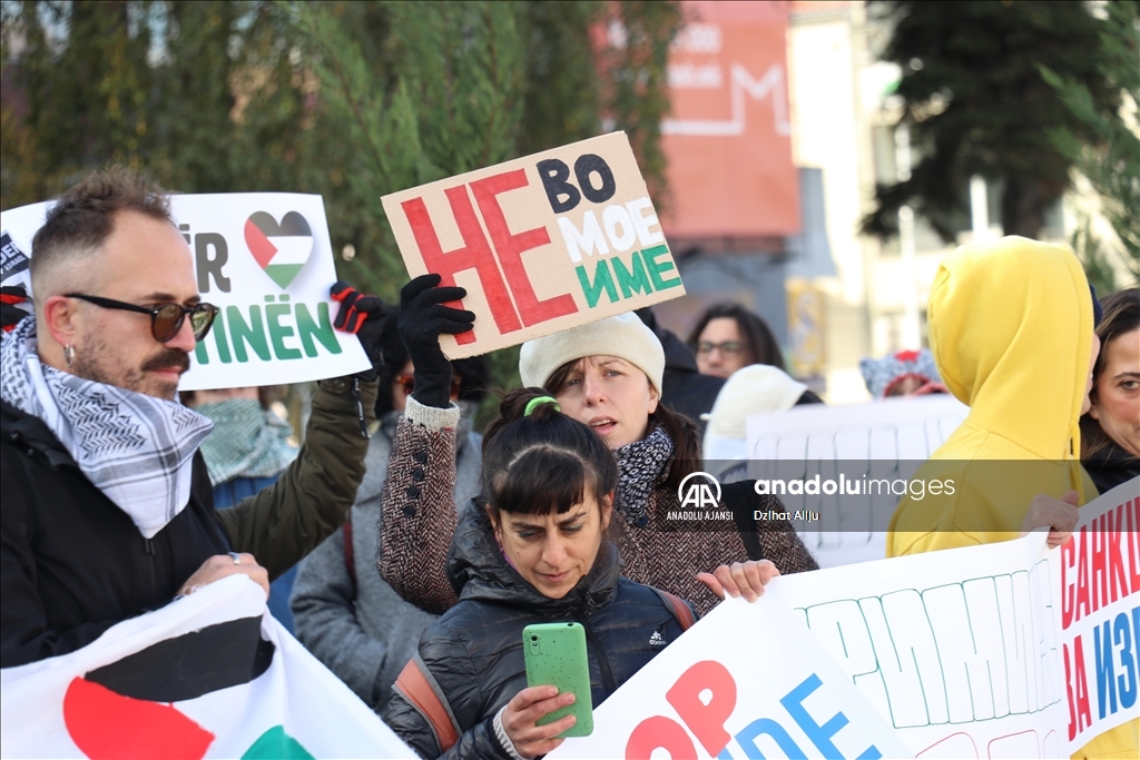 Kuzey Makedonya'da Filistin'e destek gösterisi düzenlendi