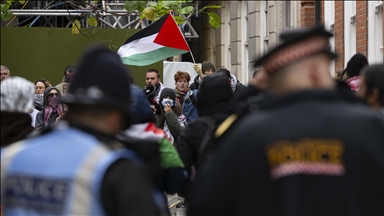 Crowd protest UK property consultancy company for providing sites to Israeli weapon factory