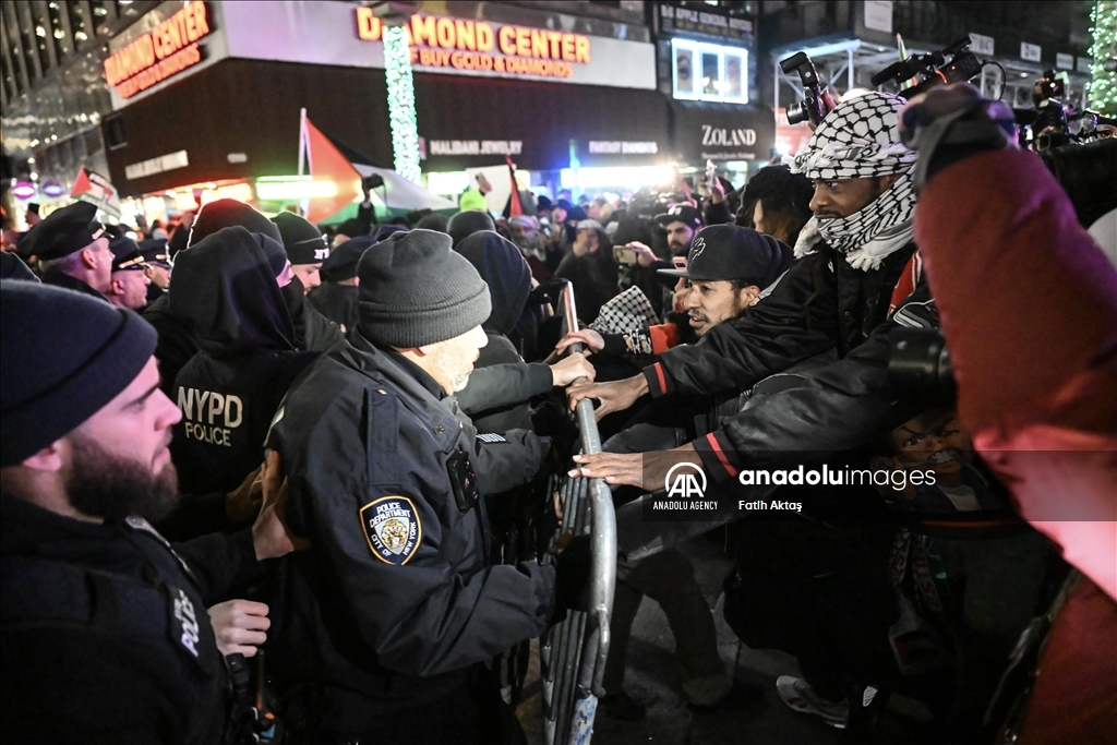 Полиция США вмешалась в демонстрацию в поддержку Палестины, проходившей перед рождественской елкой