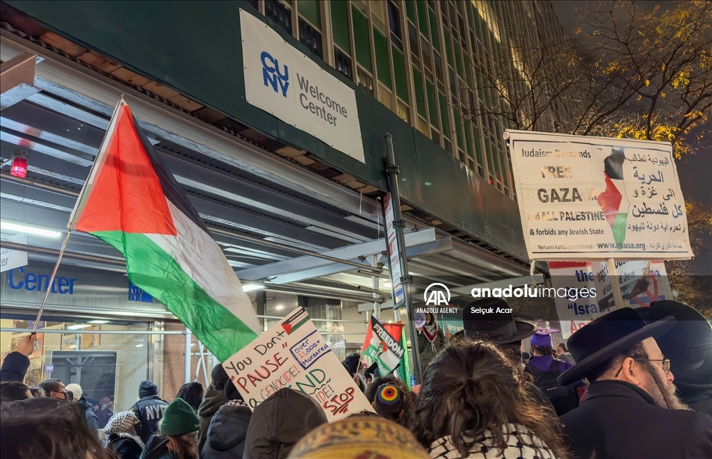 Students protest outside of CUNY Chancellor's office in New York