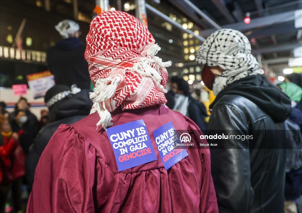 Students protest outside of CUNY Chancellor's office in New York