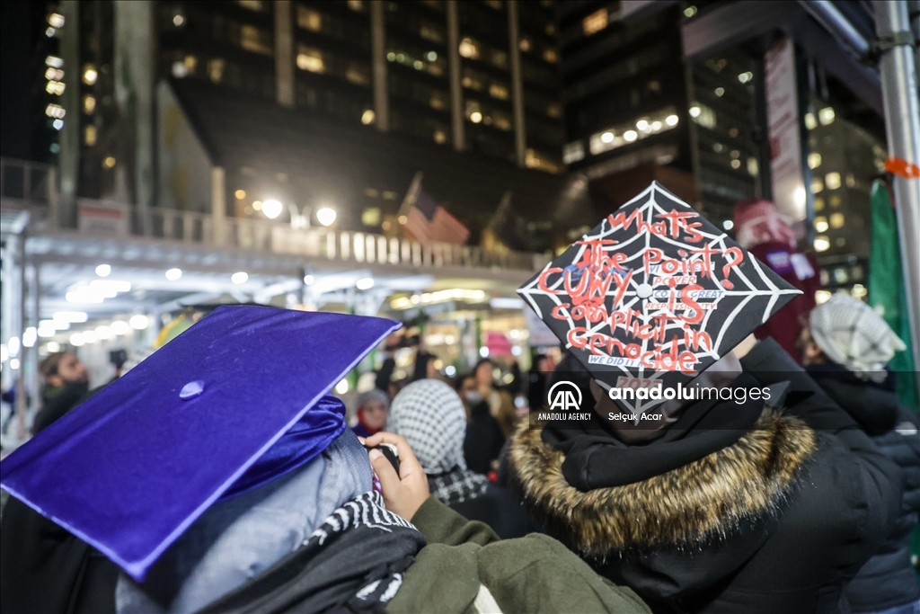 Students protest outside of CUNY Chancellor's office in New York