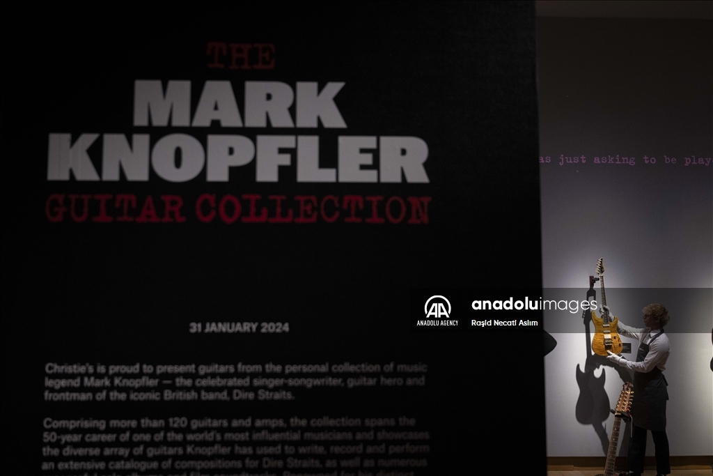 Press preview for personal guitar collection of Mark Knopfler's in UK