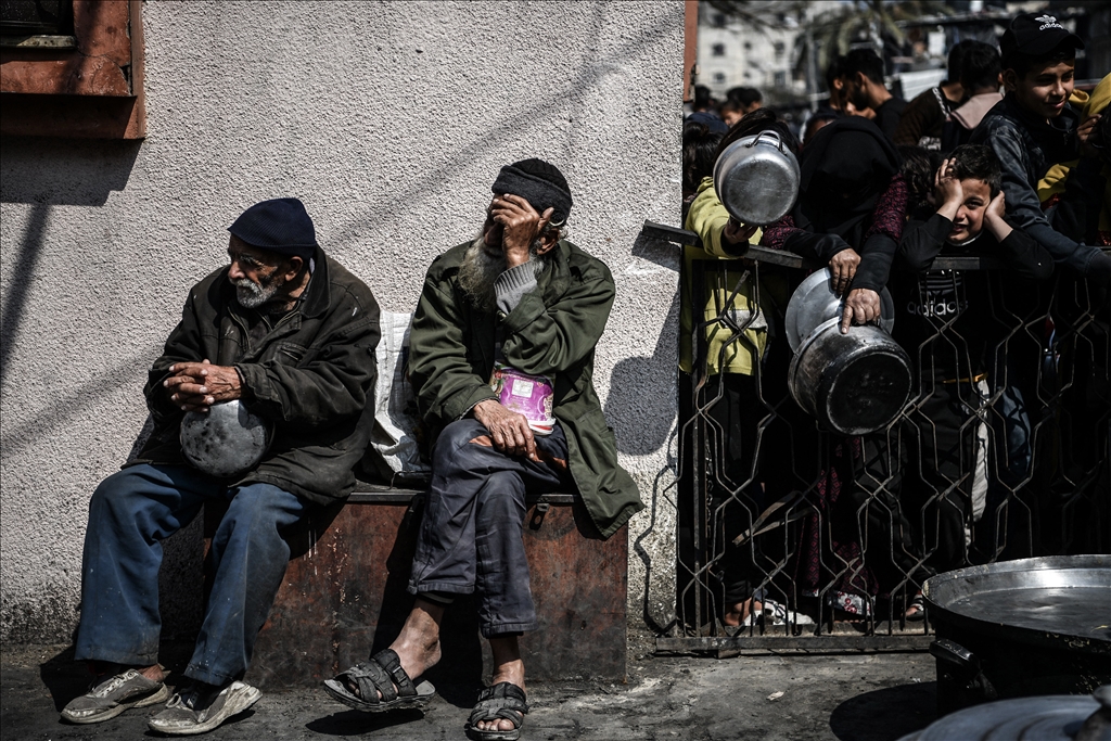 Palestinians wait long queues for food in Rafah