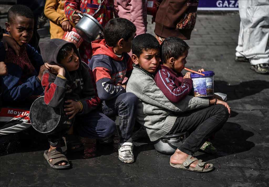 Palestinians wait long queues for food in Rafah