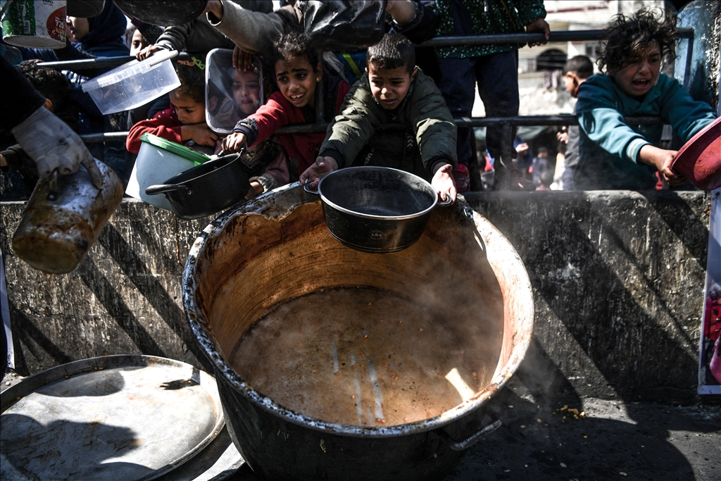 Palestinians wait long queues for food in Rafah