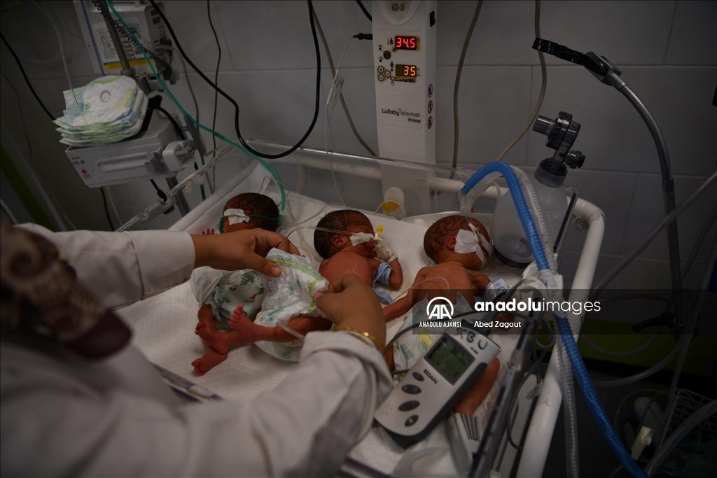 Gazze'deki BAE Hilal Hastanesi'nde bir kuvözü birden fazla prematüre bebek paylaşmak zorunda kalıyor