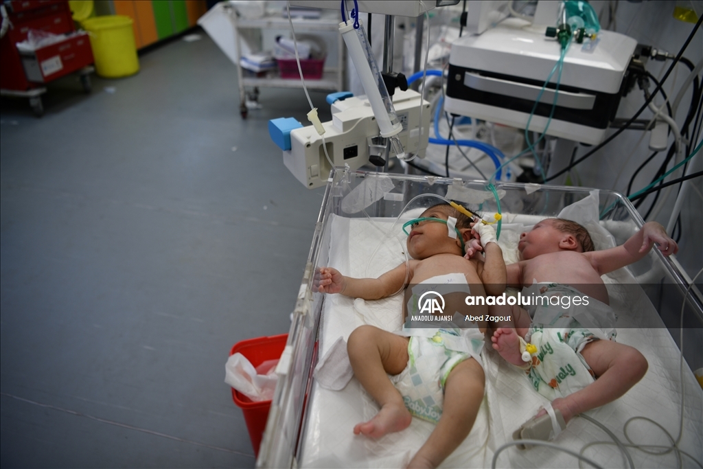 Gazze'deki BAE Hilal Hastanesi'nde bir kuvözü birden fazla prematüre bebek paylaşmak zorunda kalıyor