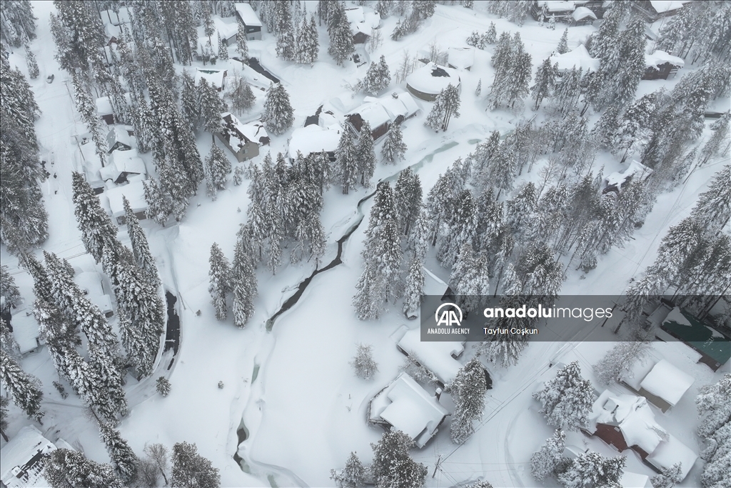 Snow blanketed Donner Lake area of Truckee in California