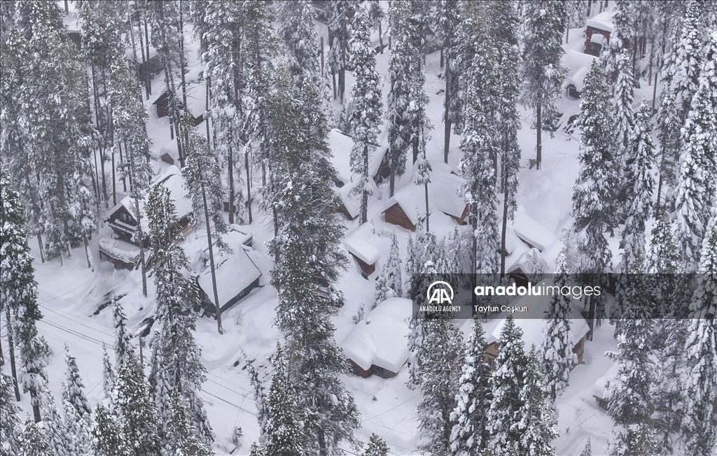 Snow blanketed Donner Lake area of Truckee in California