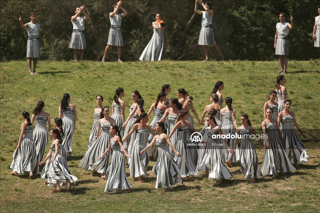 Rehearsal of the flame lighting ceremony for the Paris Olympics in Ancient Olympia