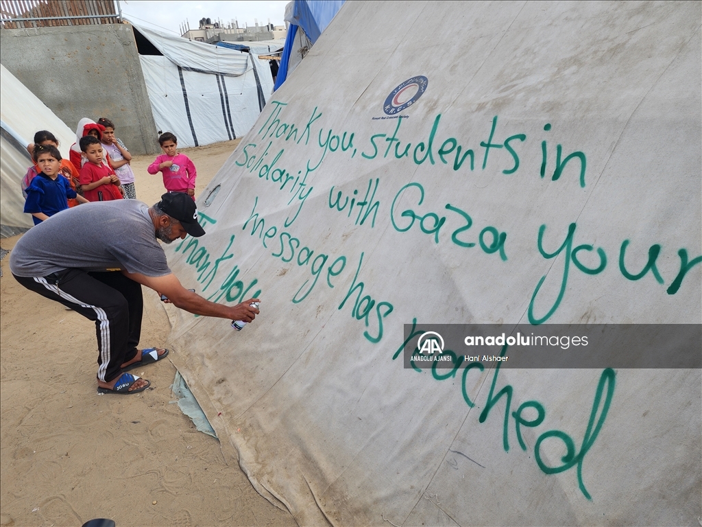 ABD'de üniversitelerindeki Filistin'e destek gösterilerine, Refah'ta çadırlarda yaşayan Filistinlilerden teşekkür