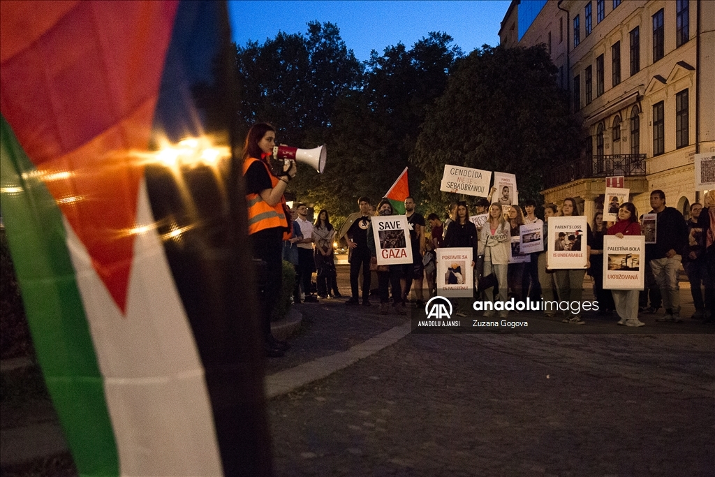 Slovakya'nın başkenti Bratislava'da Filistin'e destek gösterisi düzenlendi