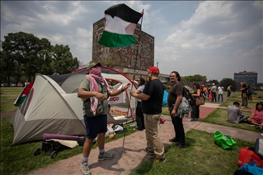 Студенты Национального автономного университета Мексики (UNAM) разбили лагерь в знак солидарности с сектором Газа 