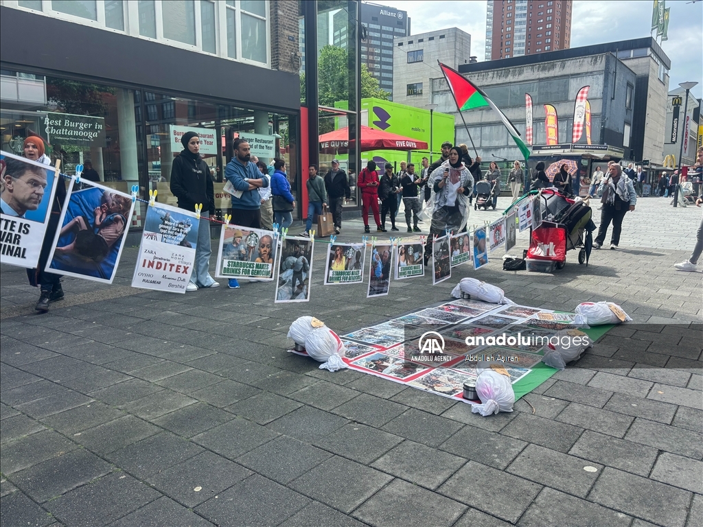 People gather in front of Starbucks branches to protest against Israel in Rotterdam
