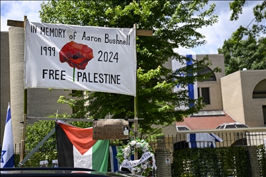 ABD'de İsrail Büyükelçiliği önünde Filistin'e destek gösterisi