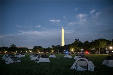 Pro-Palestinian demonstrators set up the camp opposite the White House
