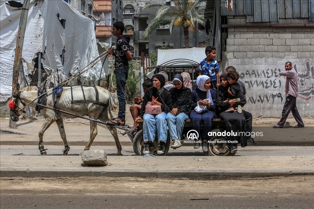 Gazze'de yakıt krizi knedeniyle kentte ulaşım at ve eşek arabalarıyla sağlanıyor