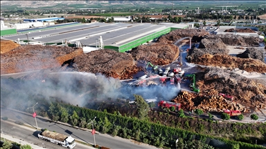 Adana'da ahşap panel fabrikasında çıkan yangına müdahale ediliyor