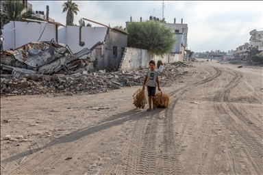 Из-за отсутствия топлива жители Газы вынуждены собирать среди руин куски бумаги и картона для костра