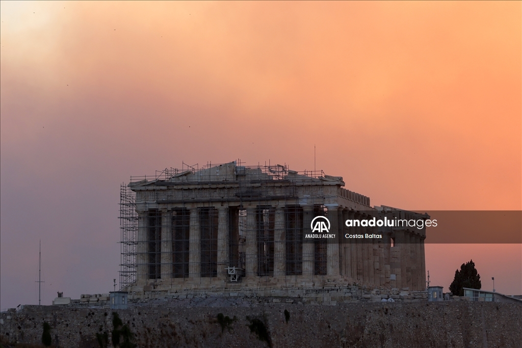 Smoke rises over Parthenon temple during a wildfire in Athens