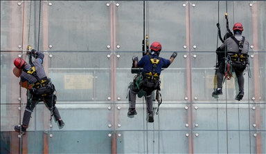 Professional climbers in inaccessible areas at Istanbul Airport