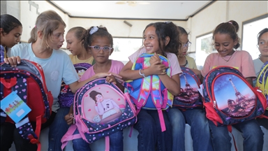 School bags and stationery supplies distributed to children in Gaza