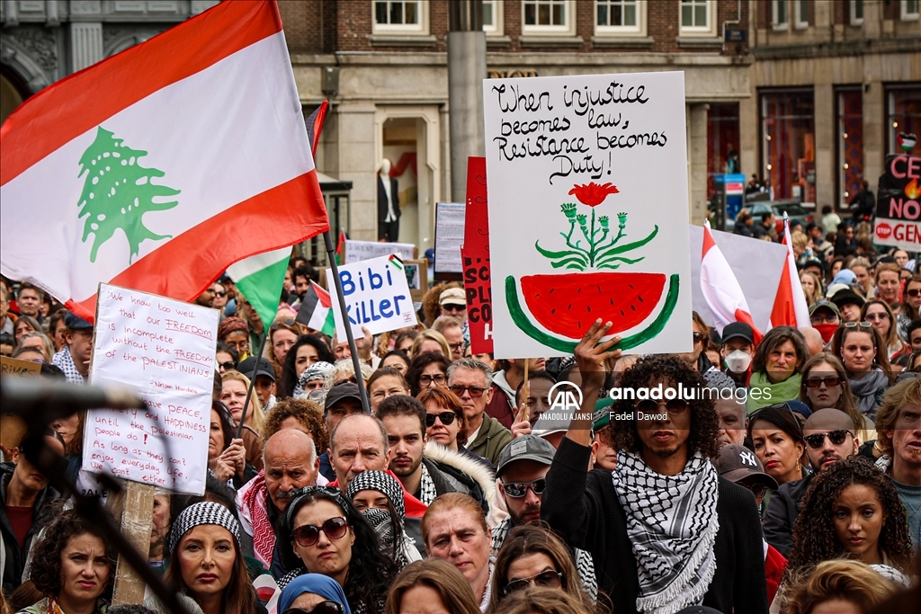 Amsterdam'da Filistin ve Lübnan'a destek gösterisi düzenlendi