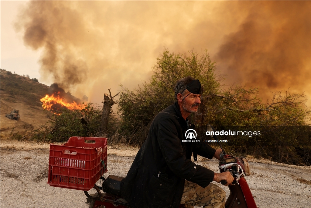 Wildfire burns in the Village of Gelini near Corinth, Greece