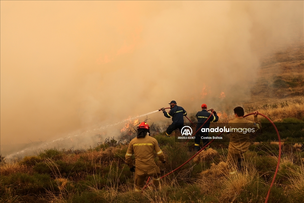 Wildfire burns in the Village of Gelini near Corinth, Greece