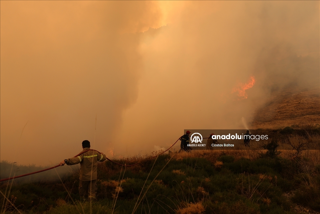 Wildfire burns in the Village of Gelini near Corinth, Greece