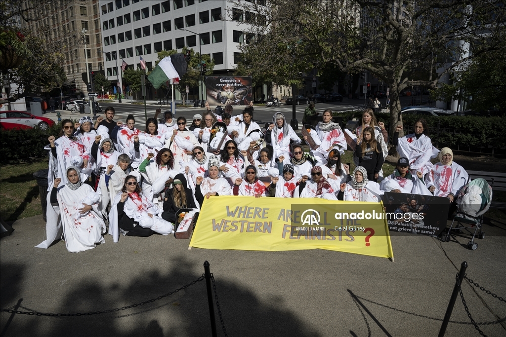 ABD'nin başkentindeki protestoda, yetkililere Filistinli kadın ve annelerin çığlıkları dinletildi