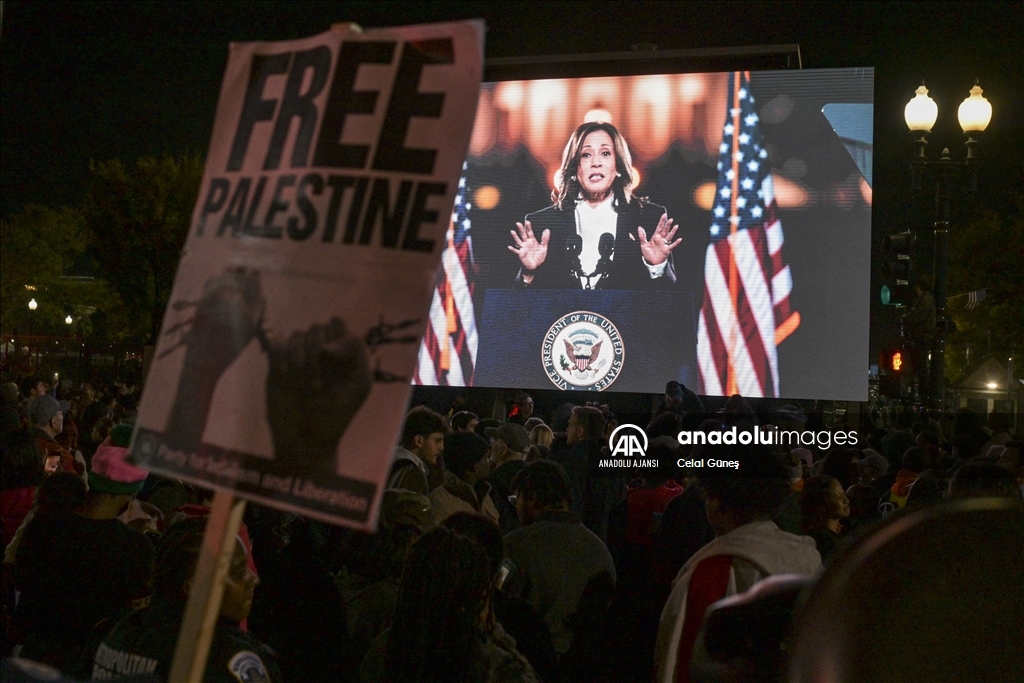 Washington'da seçim mitingi düzenleyen Harris'e Gazze protestosu