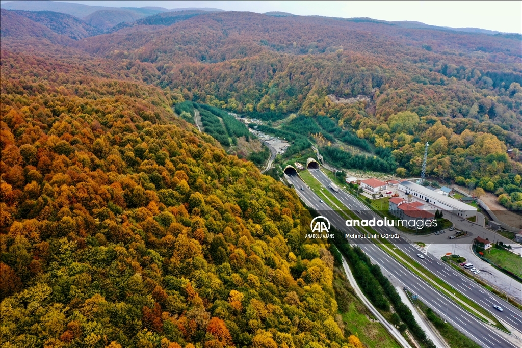 Anadolu Otoyolu'nun Bolu Dağı kesimi sonbahar renkleri arasında yolculuk imkanı sunuyor