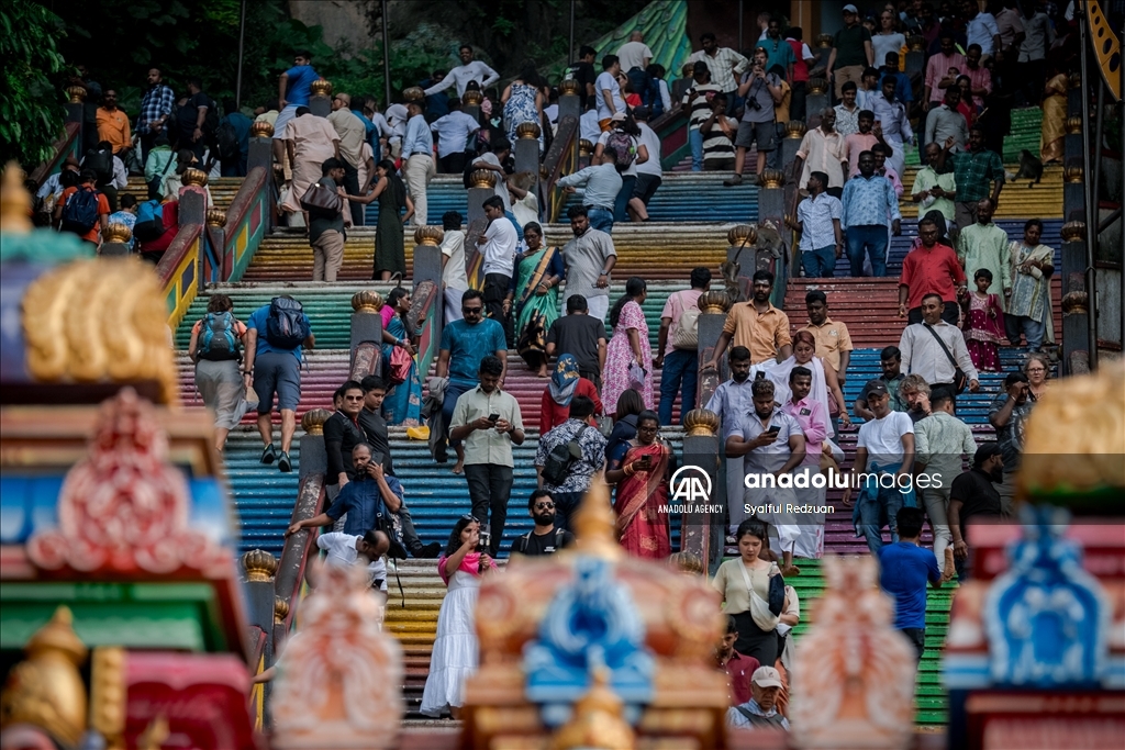 Hindu devotees gather at Batu Caves Temple for Deepavali Blessing