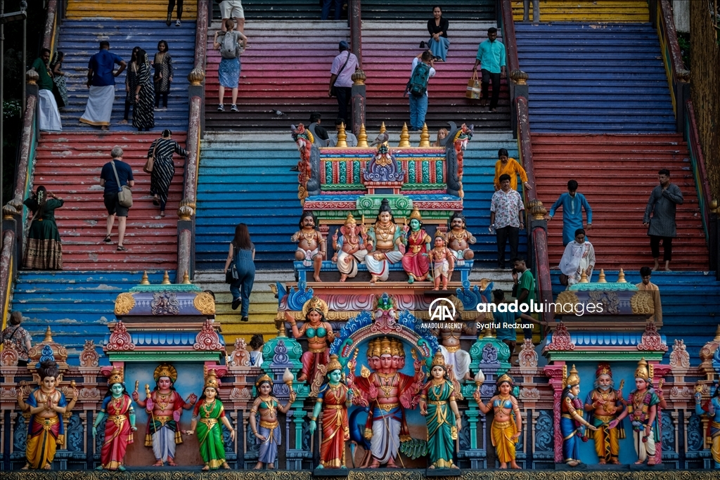 Hindu devotees gather at Batu Caves Temple for Deepavali Blessing