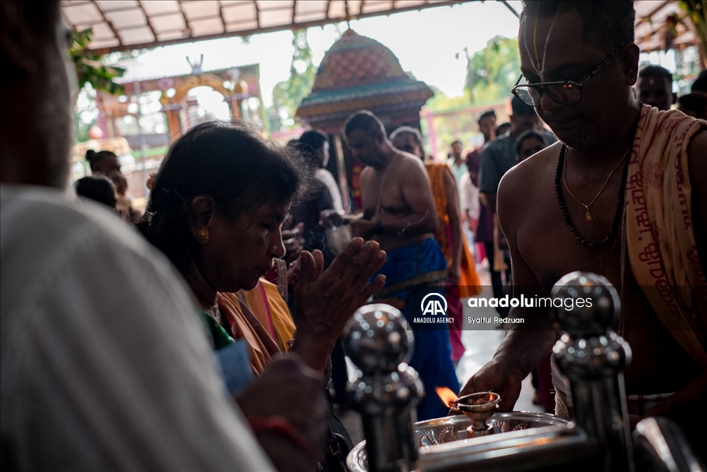 Hindu devotees gather at Batu Caves Temple for Deepavali Blessing