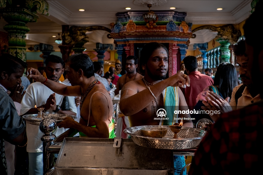 Hindu devotees gather at Batu Caves Temple for Deepavali Blessing