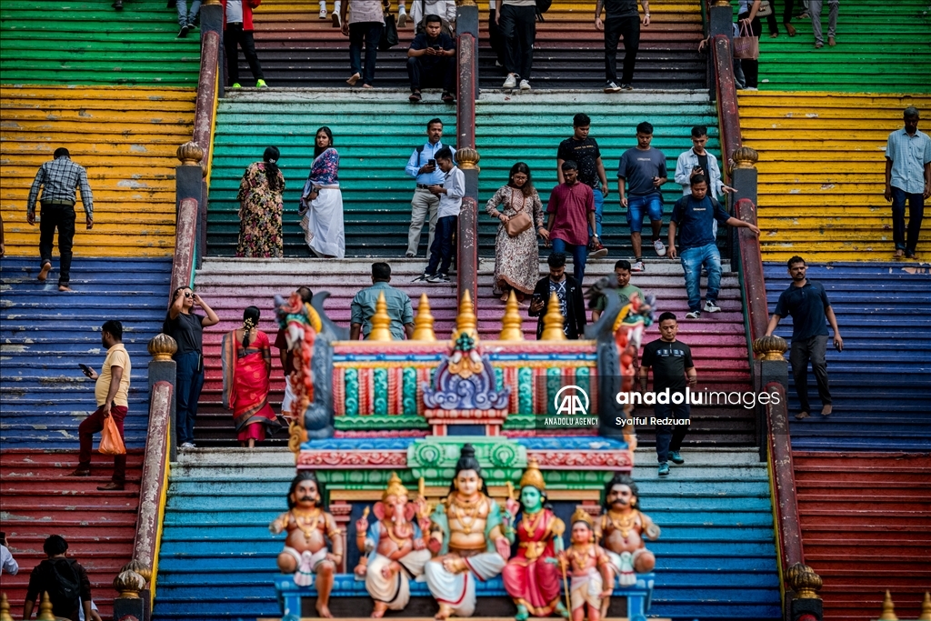 Hindu devotees gather at Batu Caves Temple for Deepavali Blessing